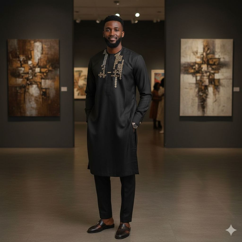 Ensemble homme élégant noir brodé