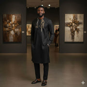 Ensemble homme élégant noir brodé