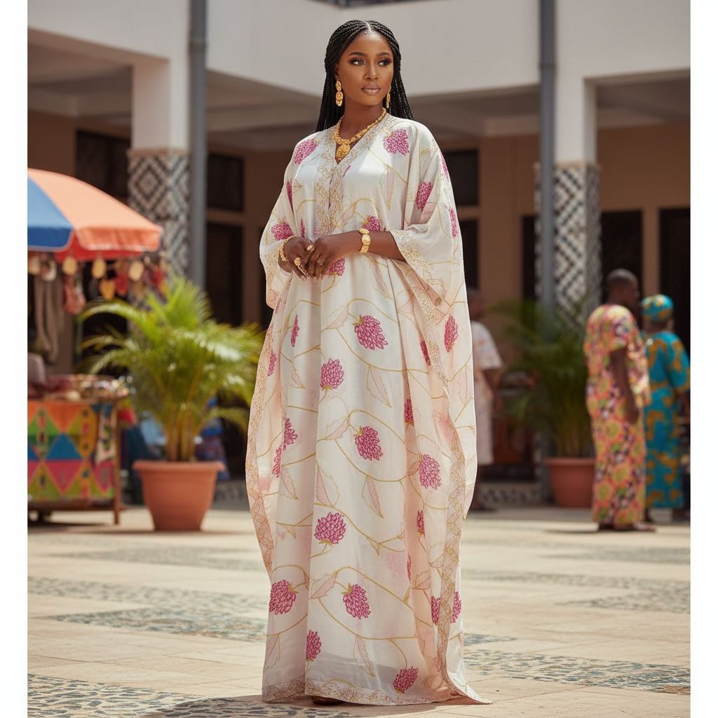 Robe drianké sénégalaise chic blanche broderie rose, élégance cérémonie