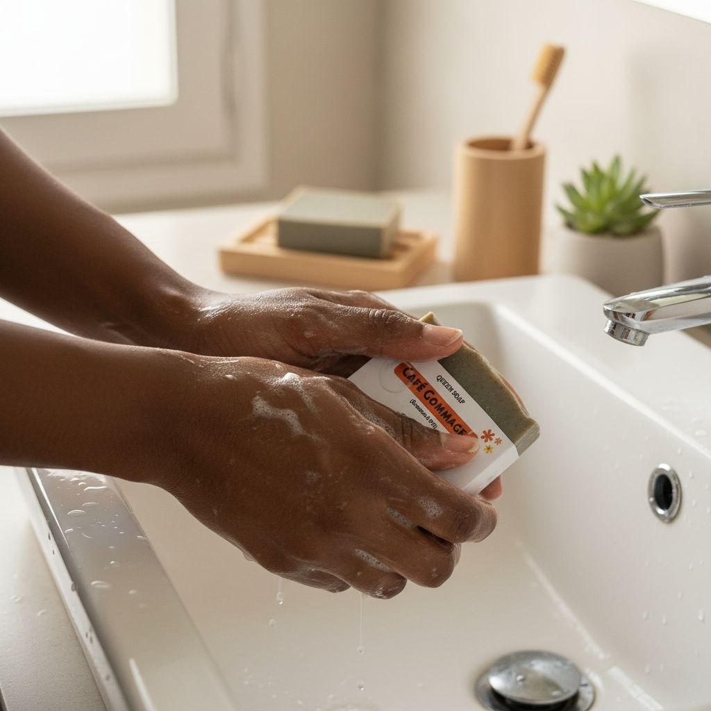 Savon artisanal au café exfoliant naturel, surgras hydratant visage et corps
