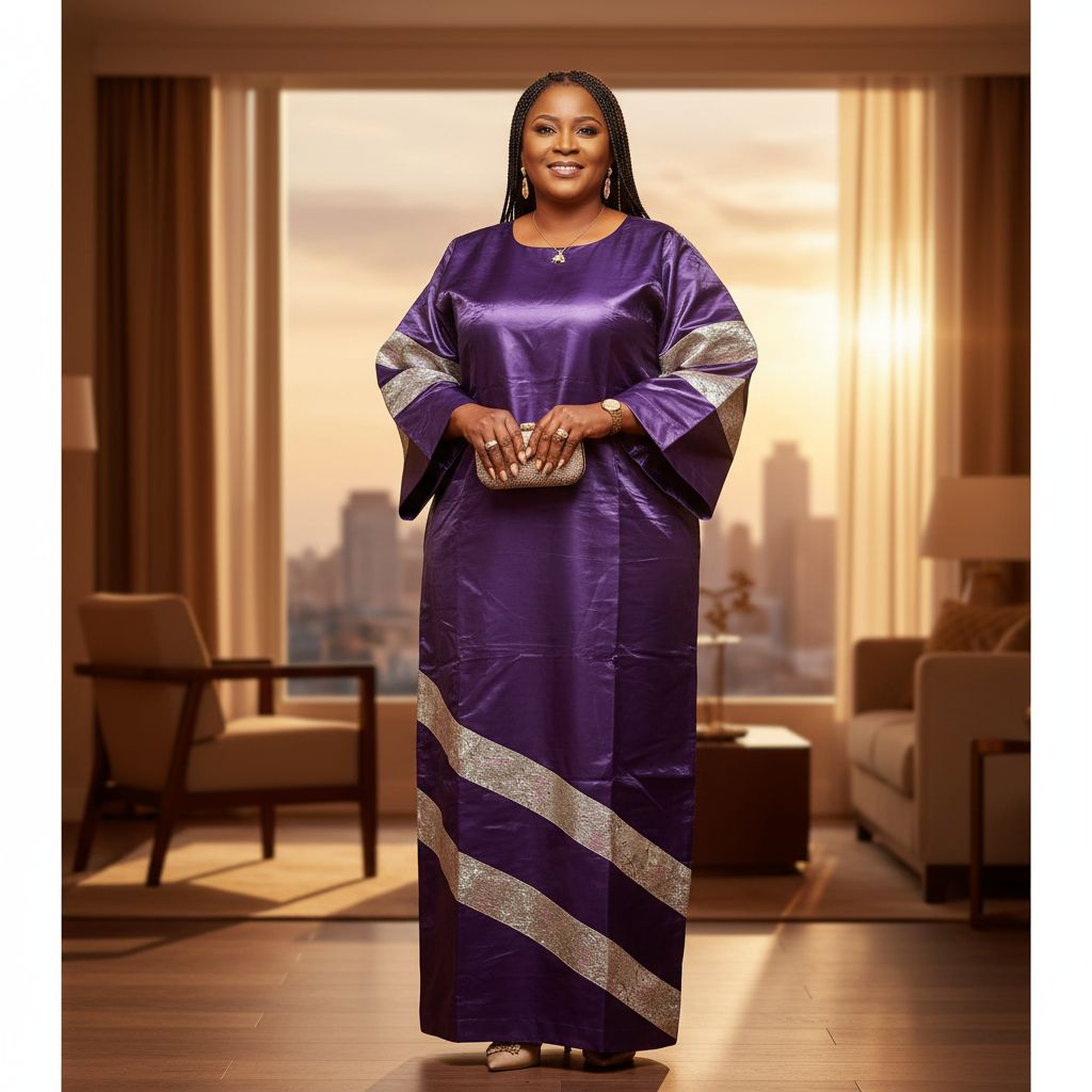 Robe grande taille femme élégante brocard mauve doré manches longues cérémonie