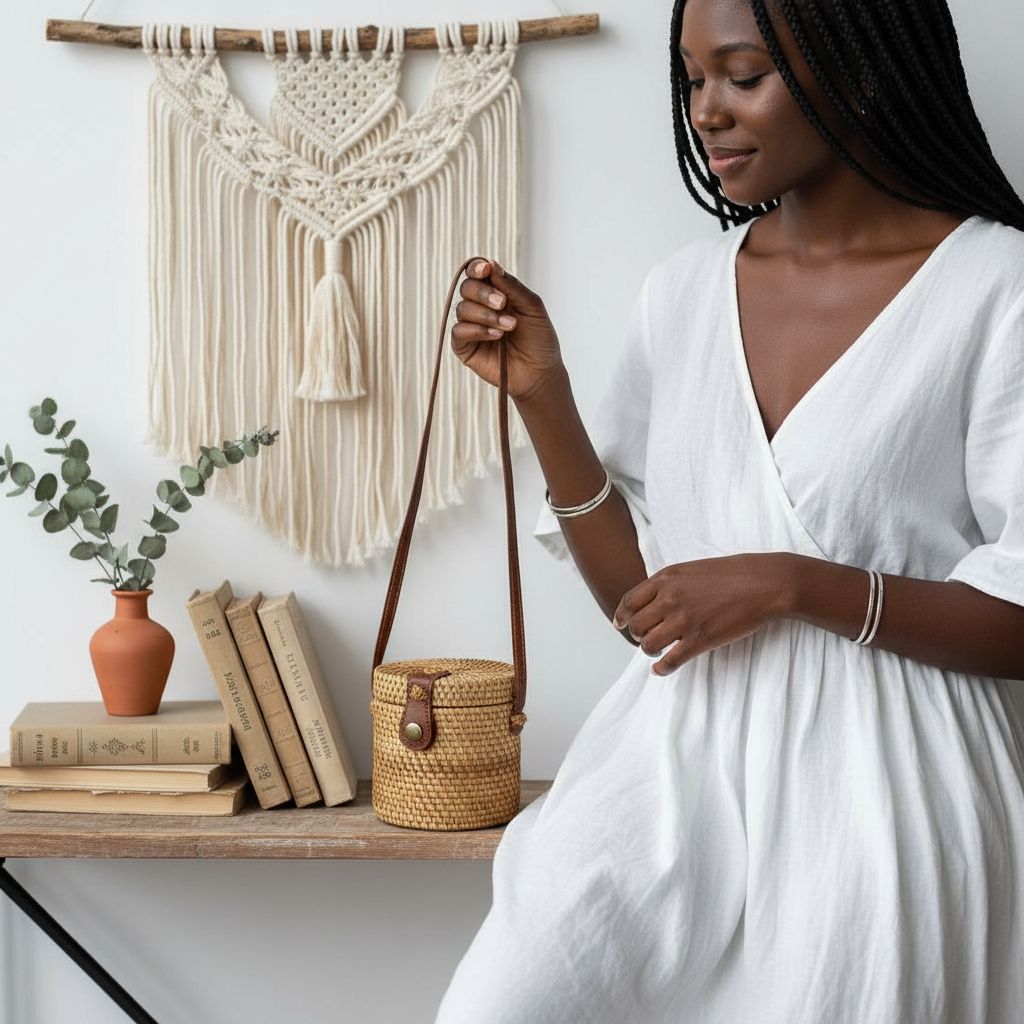 Sac bandoulière rotin femme bohème rond