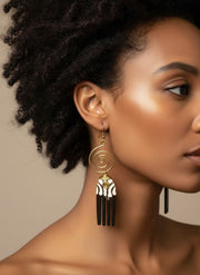 Boucles d’oreilles ethniques bronze et bois peigne africain – Bijou artisanal femme