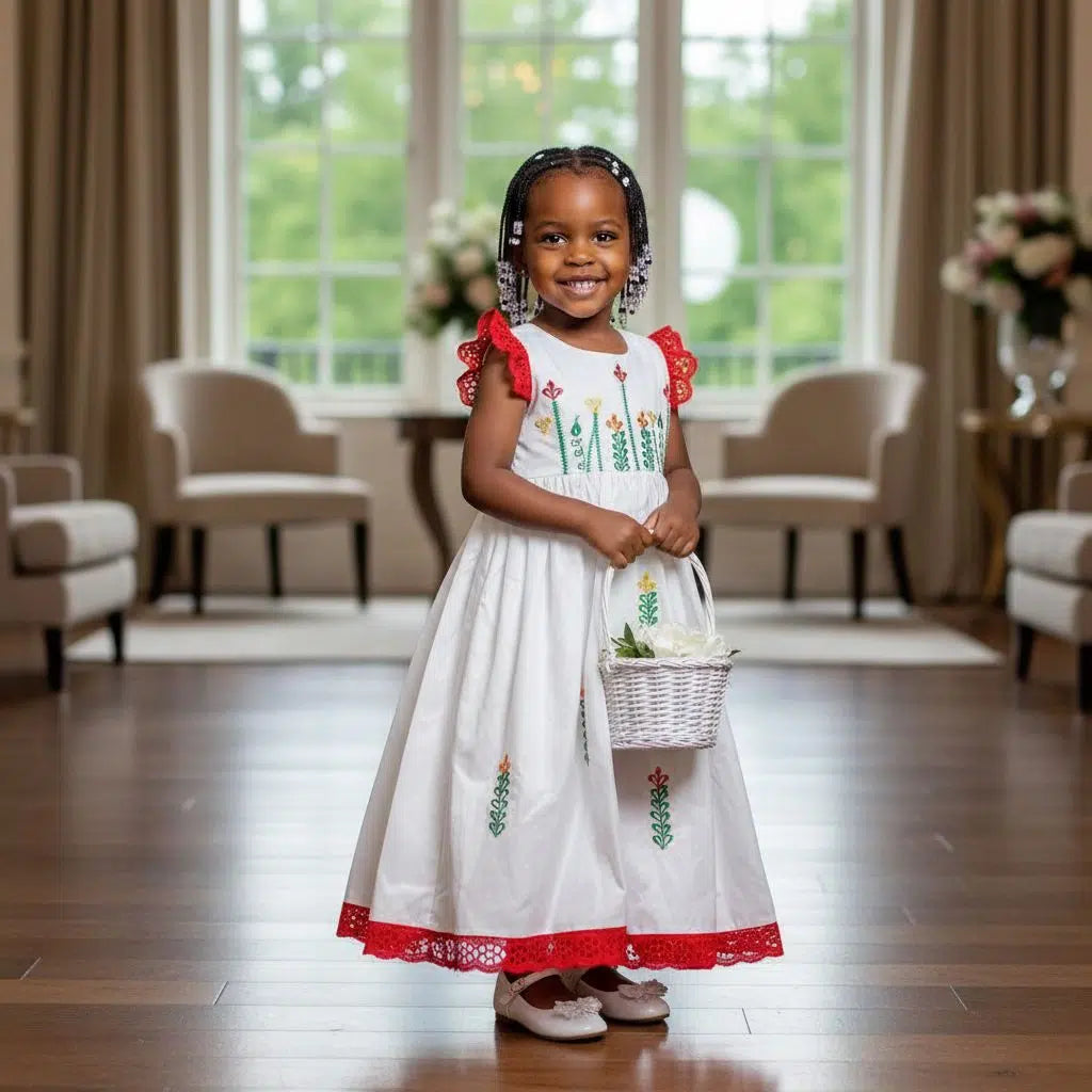 Robe cérémonie fille 3 ans blanche dentelle rouge