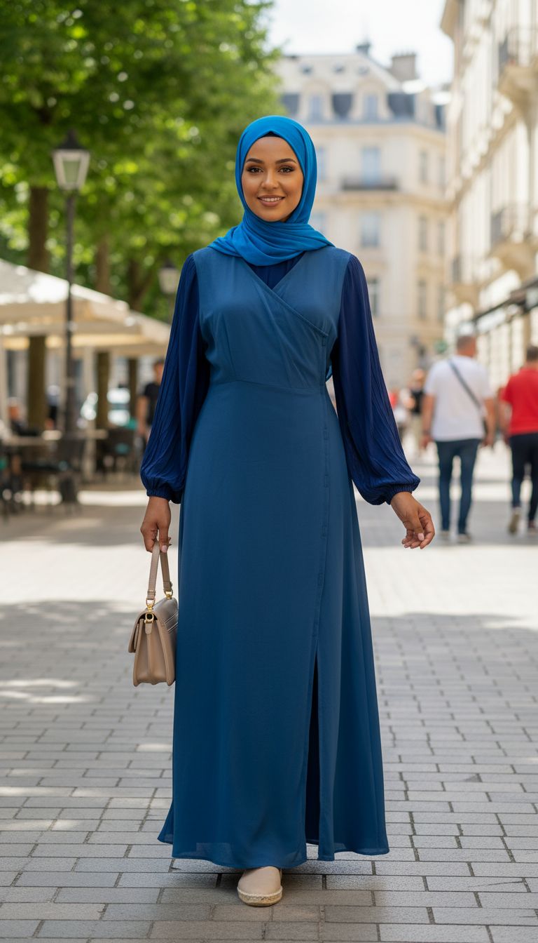 Robe cache cœur bleu femme longue