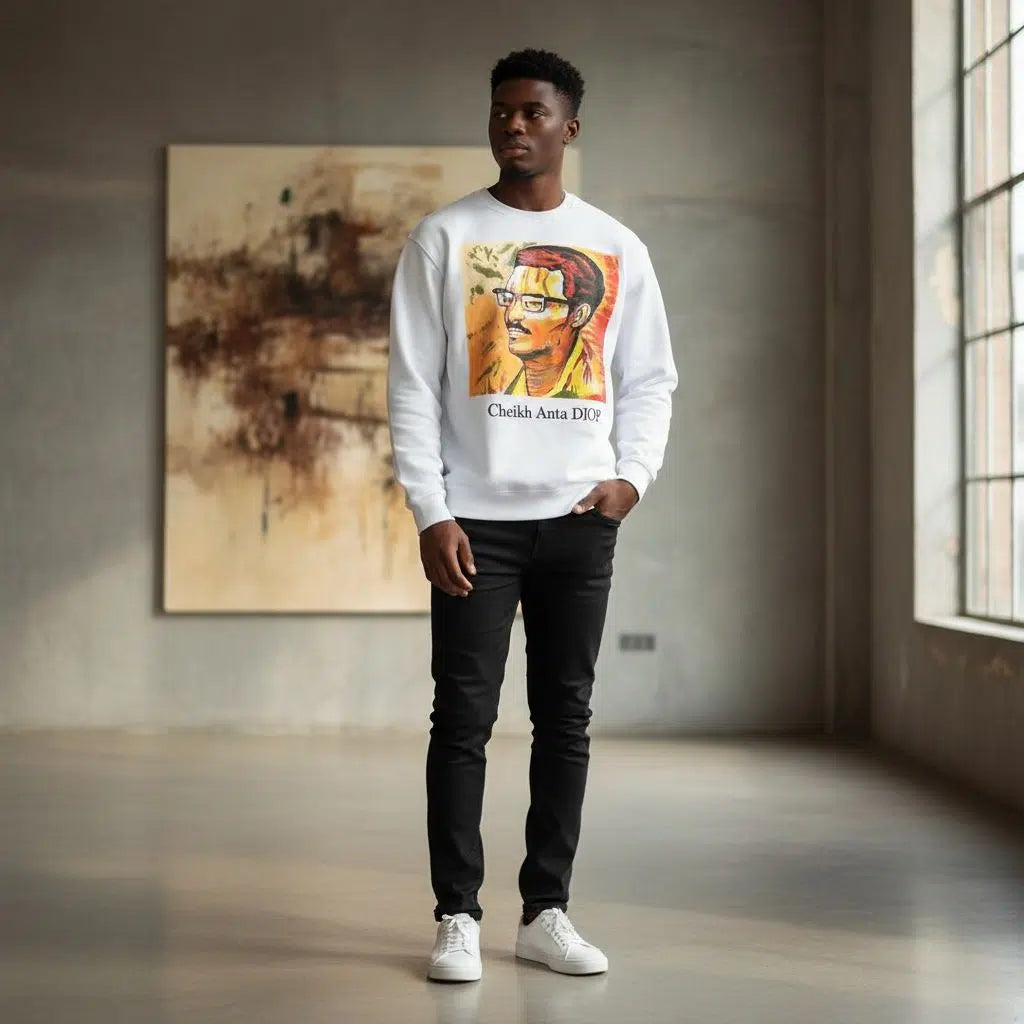 Pull peint à la main Cheikh Anta Diop blanc