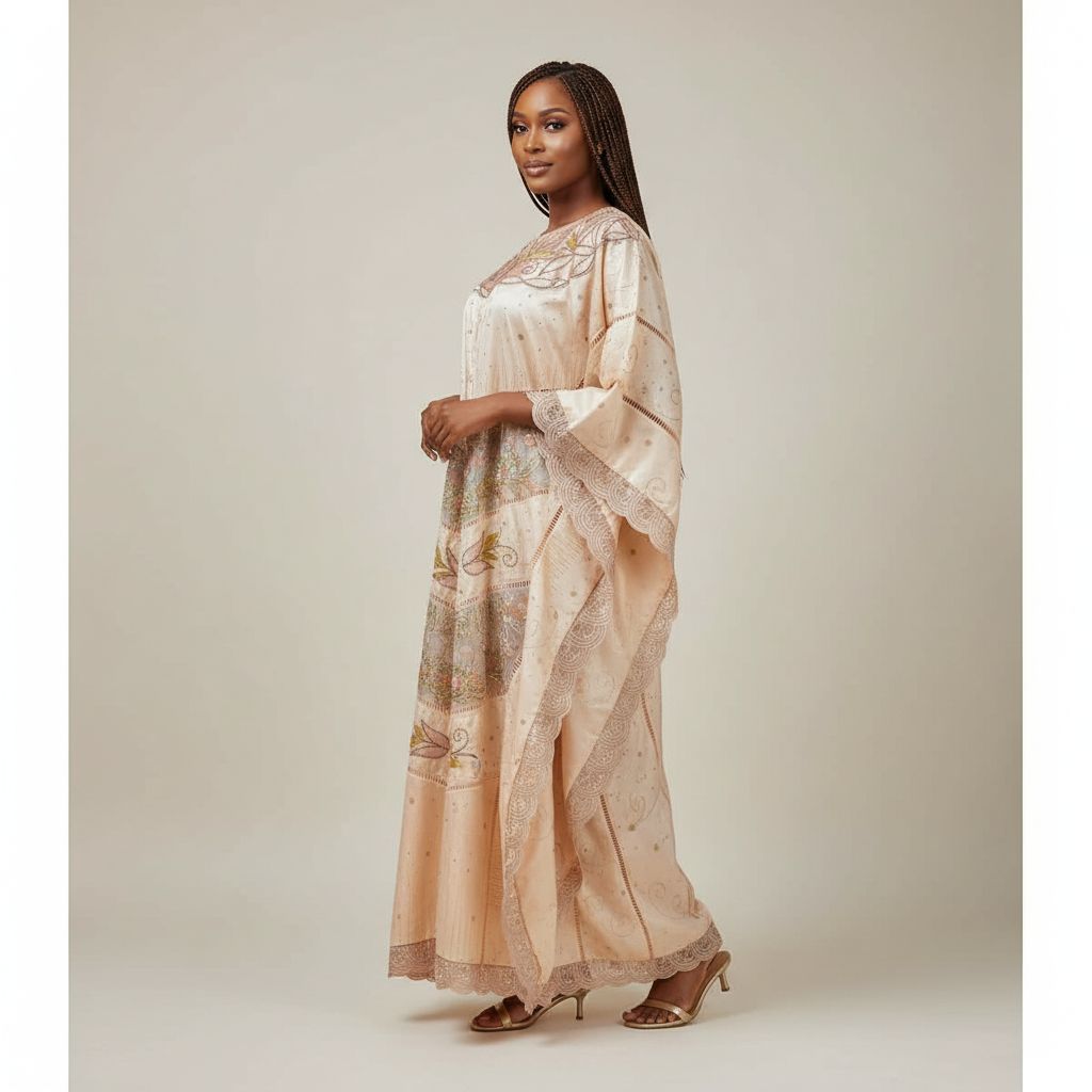 Boubou brodé femme Geztner saumon doré, robe africaine cérémonie chic