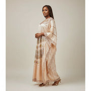 Boubou brodé femme Geztner saumon doré, robe africaine cérémonie chic