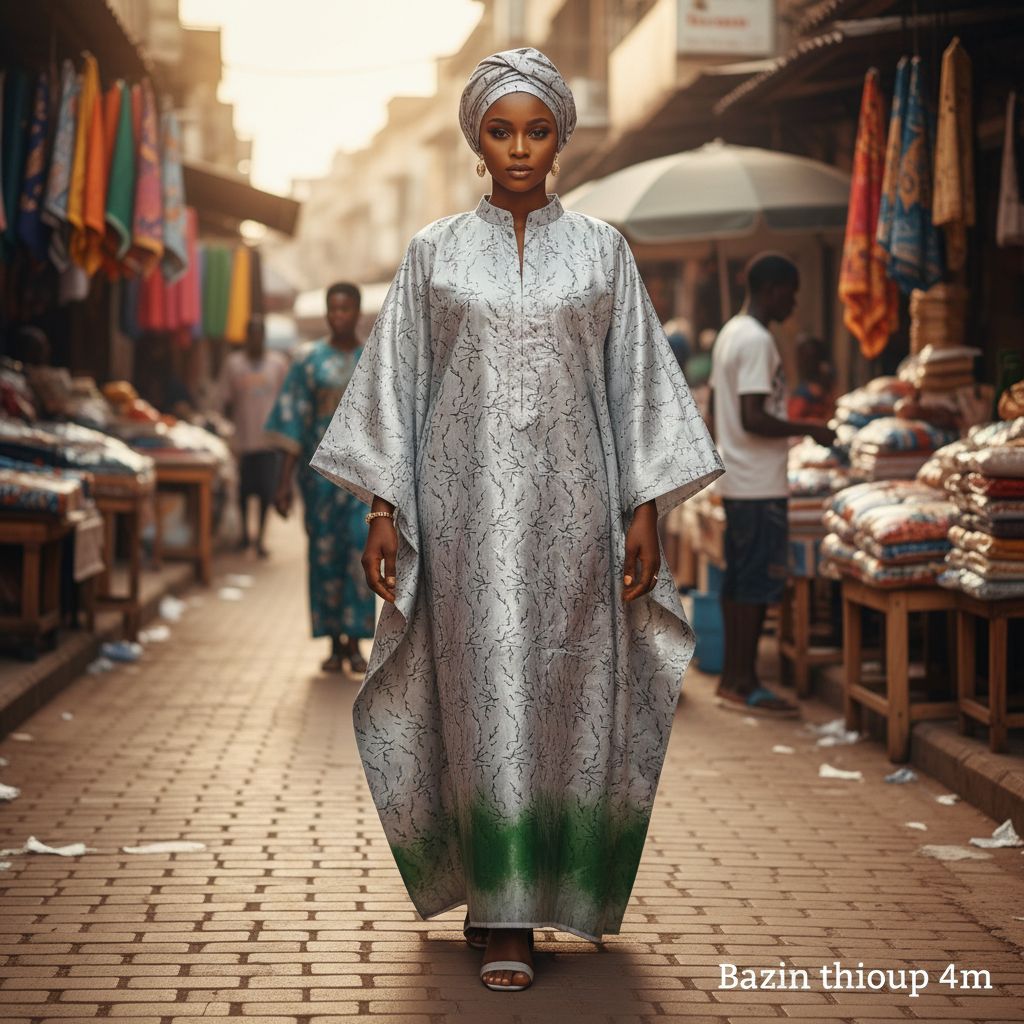 Bazin thioup 4 mètres vert gris, tissu africain élégant pour femme