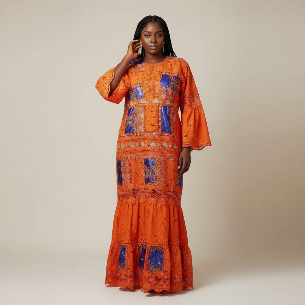 Robe orange bleu brodée femme Geztner élégante cérémonie mariage