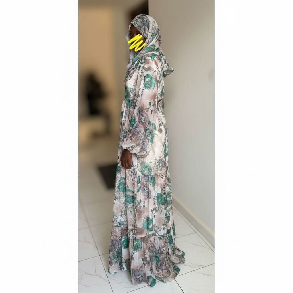 Robe longue à capuche femme bohème florale verte élégante et confortable