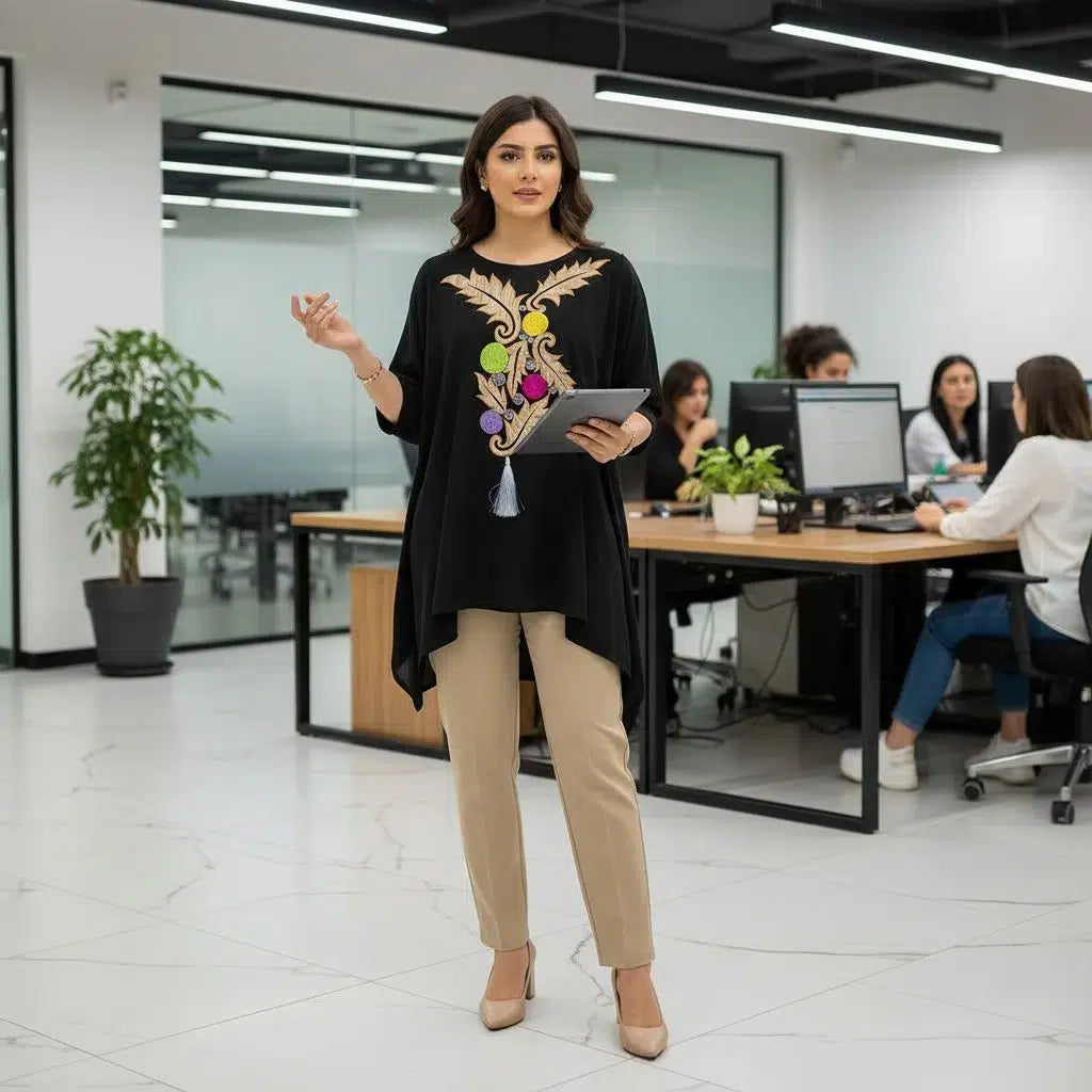 Patch Brodé Chic Floral Noir - Artisanat Bohème Élégant