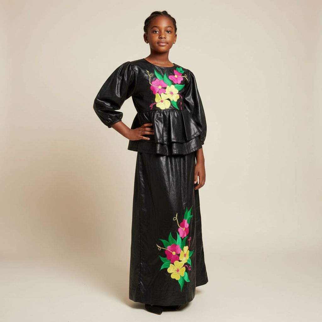 Ensemble cérémonie fille 8 ans noir jupe et haut floral élégant chic