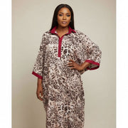 Tunique femme imprimé léopard bohème chic col V bordeaux XL élégante