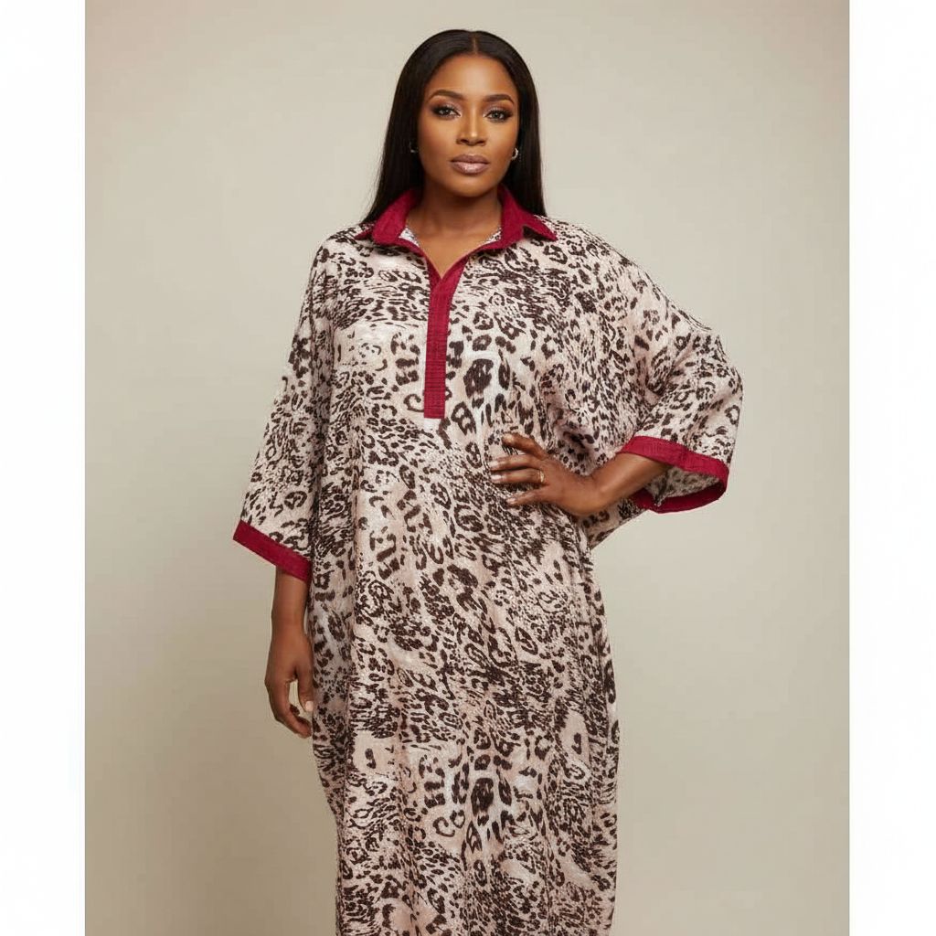 Tunique femme imprimé léopard bohème chic col V bordeaux XL élégante