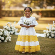 Robe cérémonie fille jaune dentelle élégante
