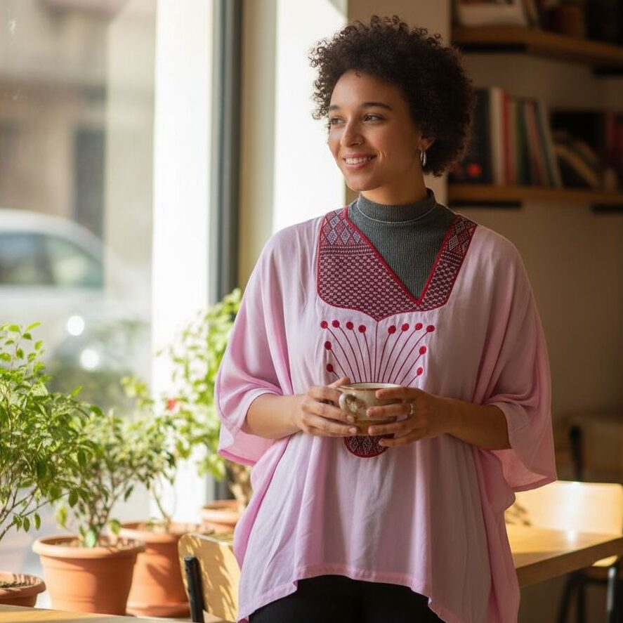 Haut Bohème Coton Rose Chic - Éclat Estival et Élégance Artisanale