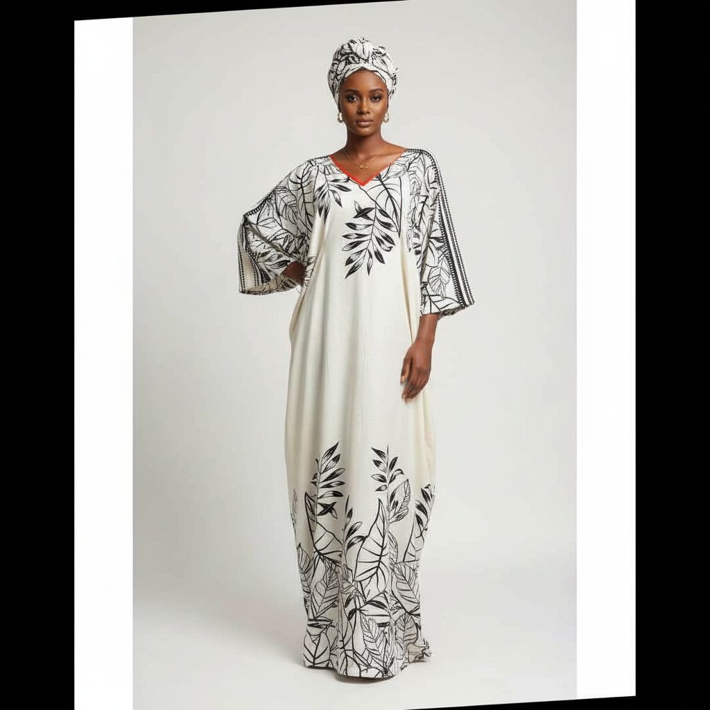 Tunique femme élégante noire et blanche, ample, motifs floraux, grande taille