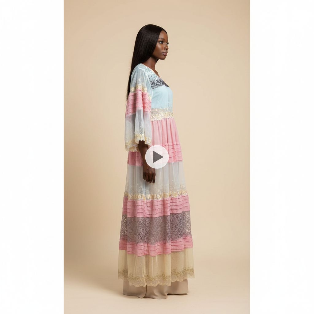 Robe sénégalaise femme élégante à plis et dentelle, fond de robe inclus