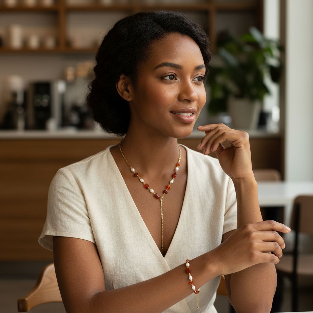 Collier cornaline et perles d’eau douce, bijou pierre naturelle femme