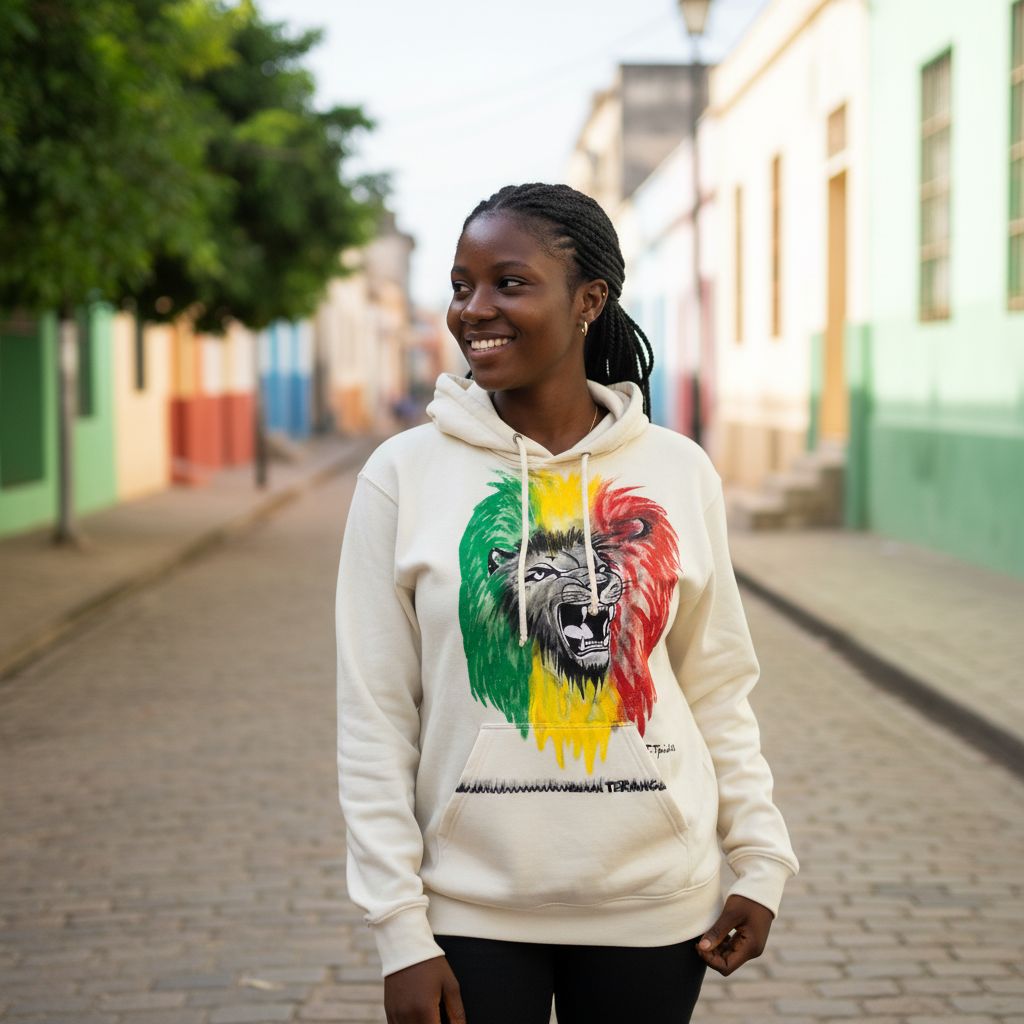 Sweatshirt lion peint à la main unisexe – Sweat Lion de la Teranga unique