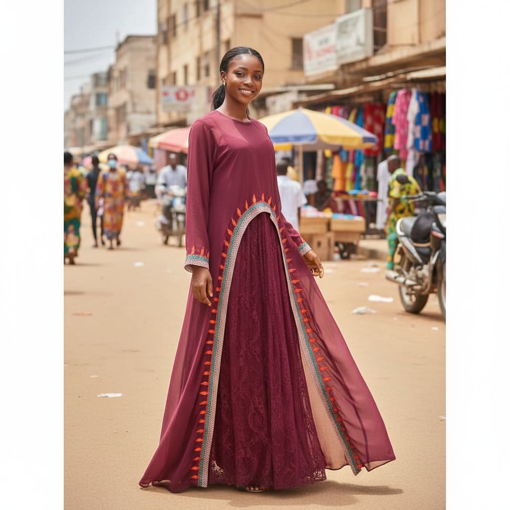 Robe longue femme élégante en chiffon et dentelle, cérémonie chic bordeaux