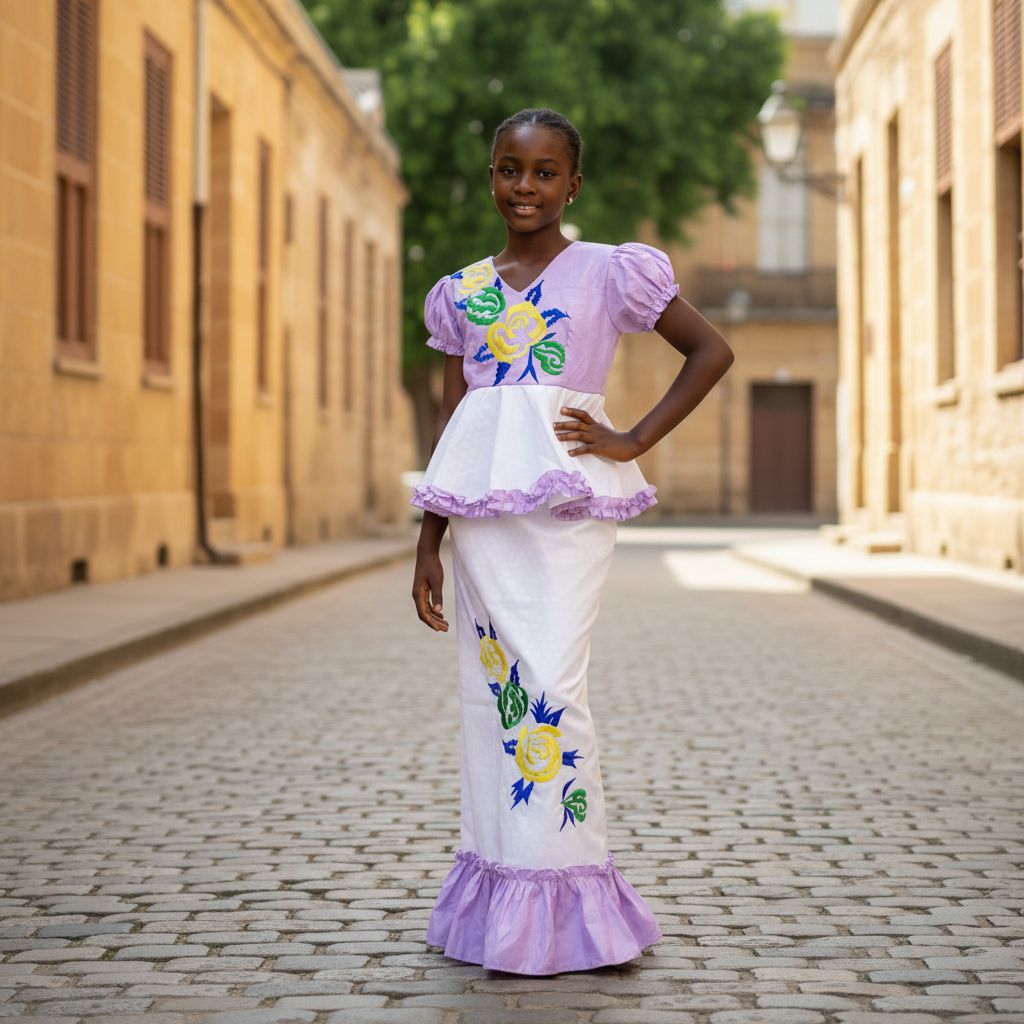 Ensemble cérémonie fille 9 ans mauve clair et blanc, jupe et haut floral chic