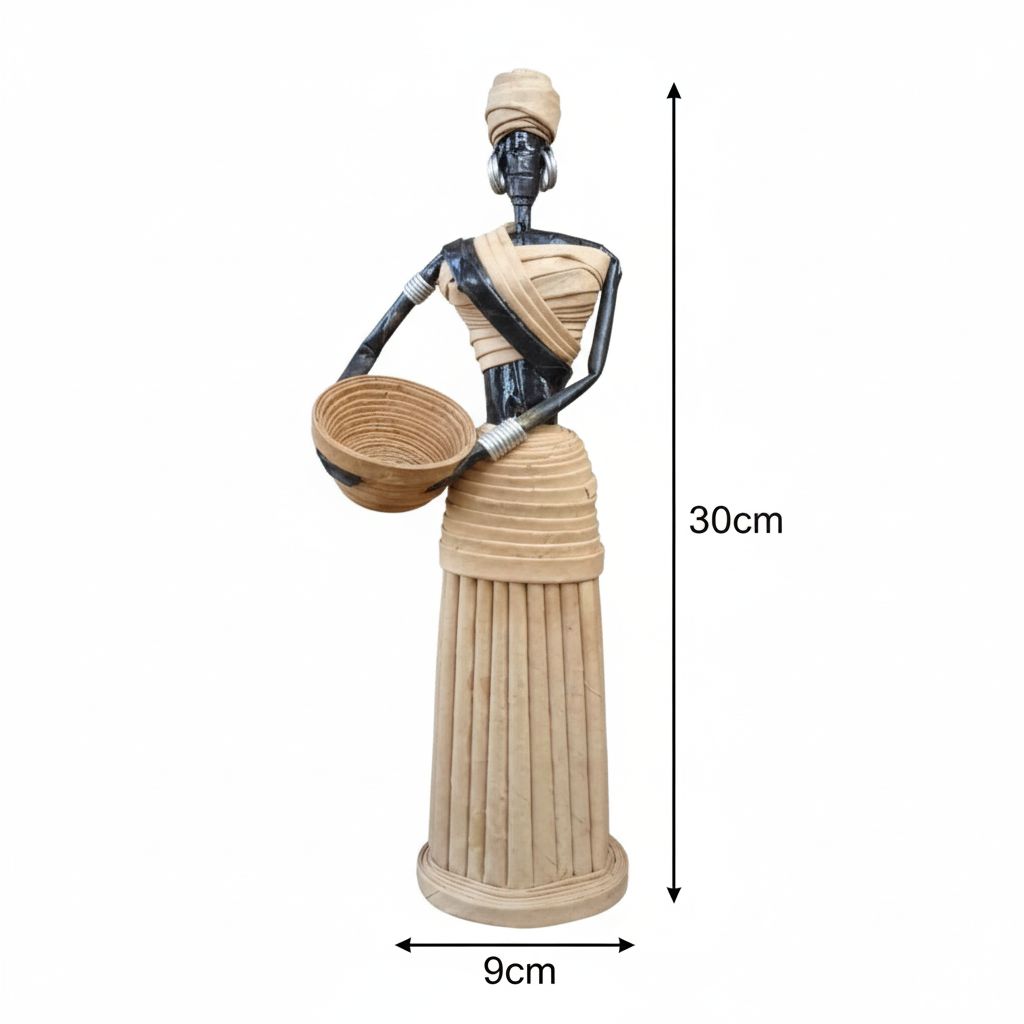 Sculpture africaine en papier recyclé – Statue femme artisanale déco ethnique