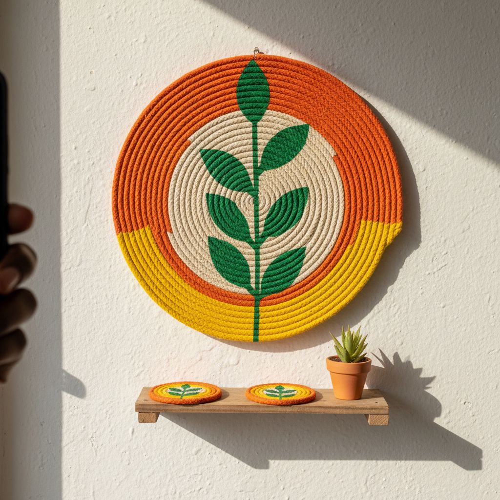 Décoration murale naturelle en corde tressée colorée, set de 3 ronds 30 cm