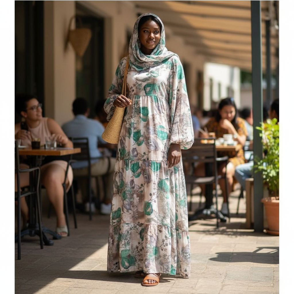 Robe longue à capuche femme bohème florale verte élégante et confortable