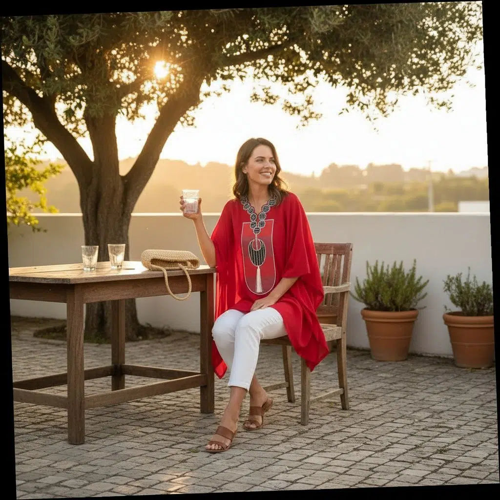 Tunique femme bohème patchwork chic rouge – Haut pagne fait main artisanal