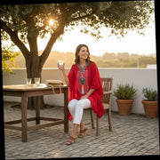 Tunique femme bohème patchwork chic rouge – Haut pagne fait main artisanal