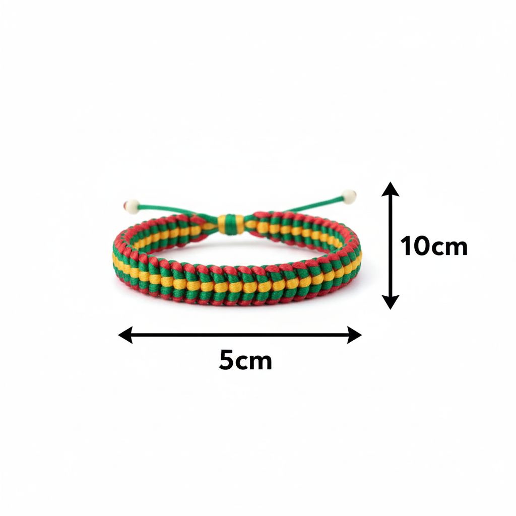 Bracelet macramé fait main vert jaune rouge, bijou artisanal sénégalais
