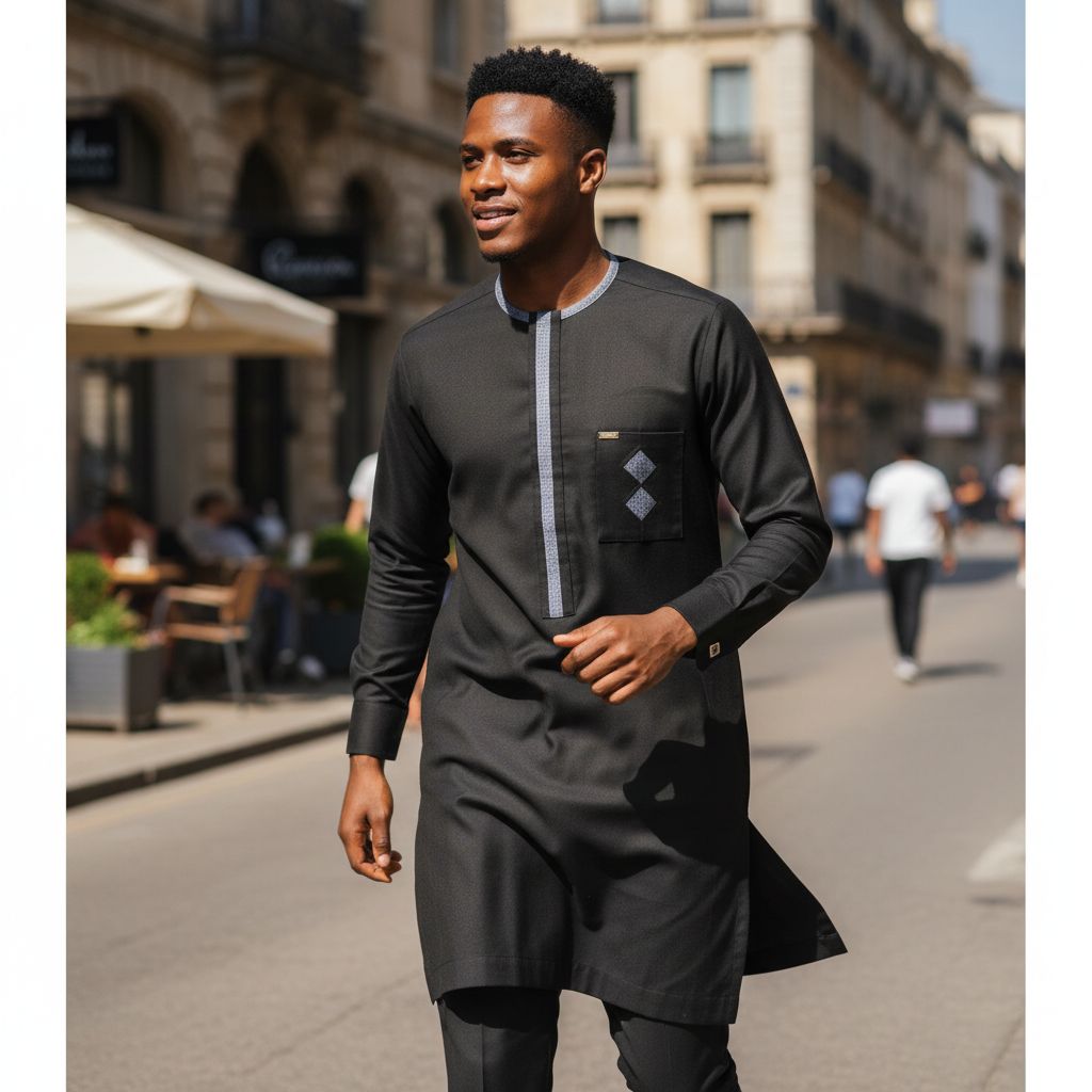 Tunique homme élégante marron en coton – vêtement traditionnel et moderne