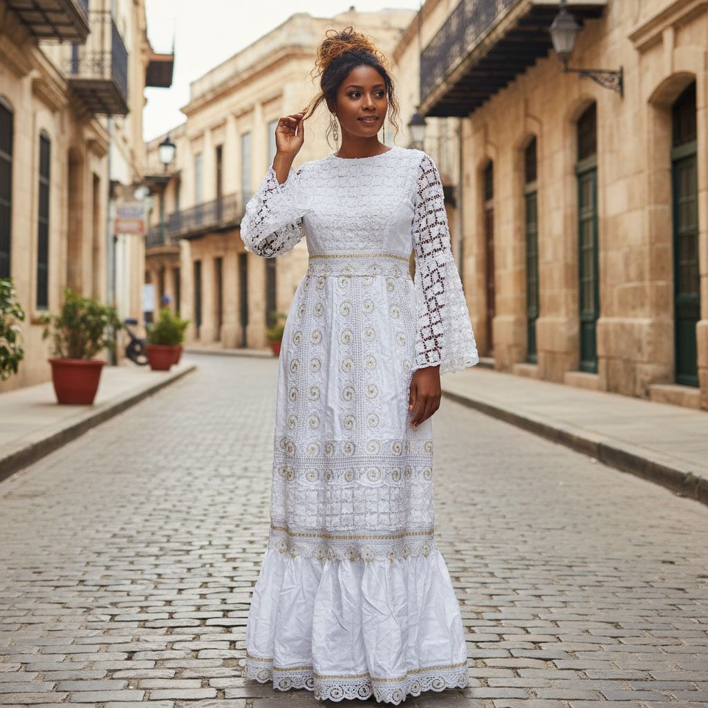 Robe blanche dentelle dorée Geztner longue élégante cérémonie mariage femme