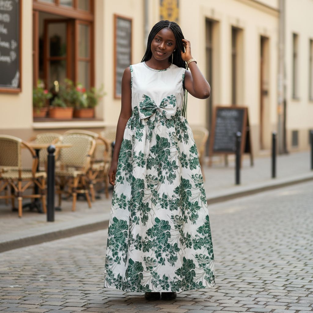Robe fille cérémonie blanche et verte satin jacquard, élégante avec nœud