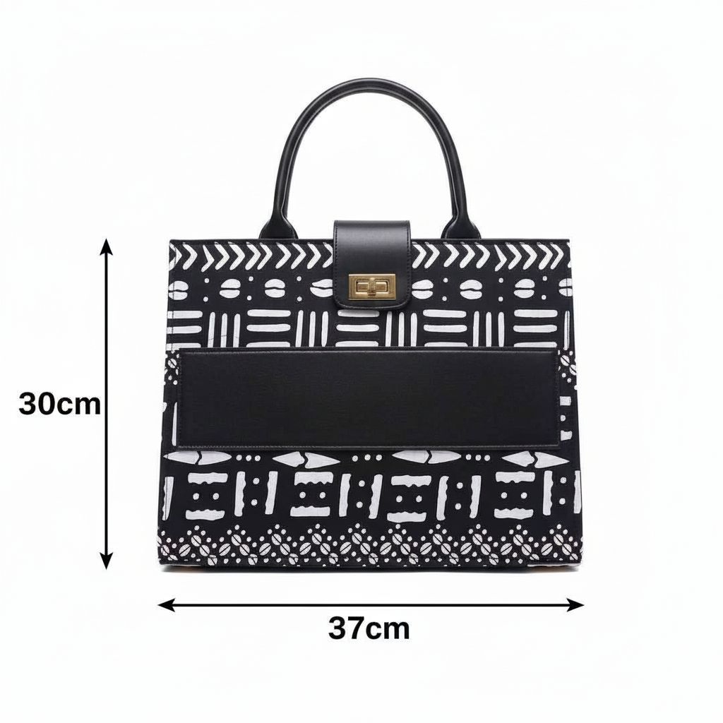 Sac à main wax noir et blanc grand modèle élégant femme grande capacité