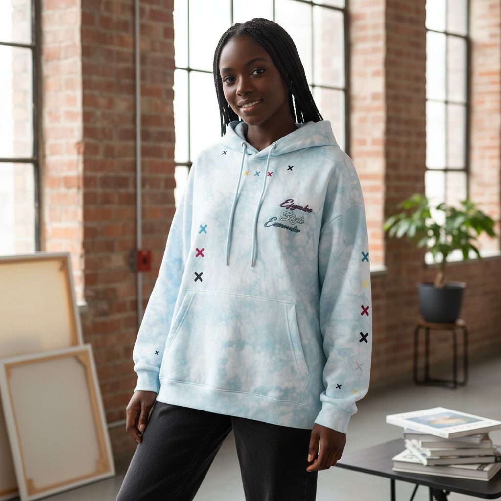 Sweat à capuche unisexe tie and dye bleu et rose, coton confortable