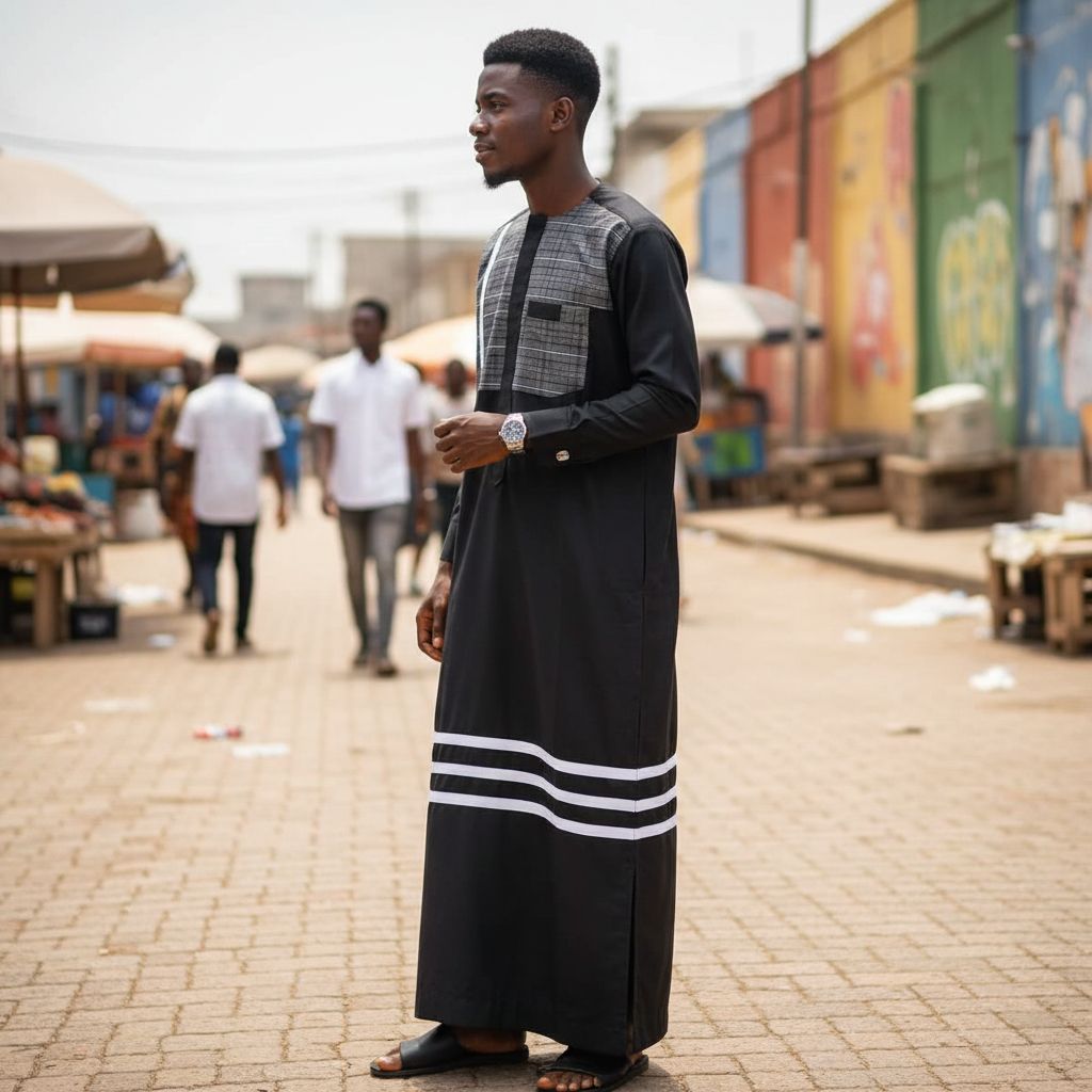 Ensemble homme élégant noir et gris, tenue cérémonie col rond coton