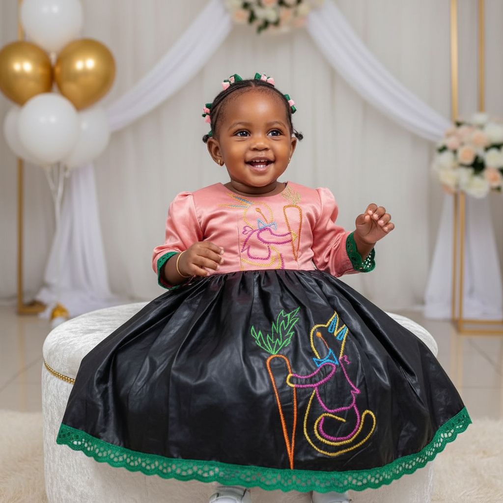 Robe fille cérémonie noire saumon brodée