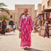Tunique femme élégante rose fuchsia XL-XXL et foulard, style chic ethnique