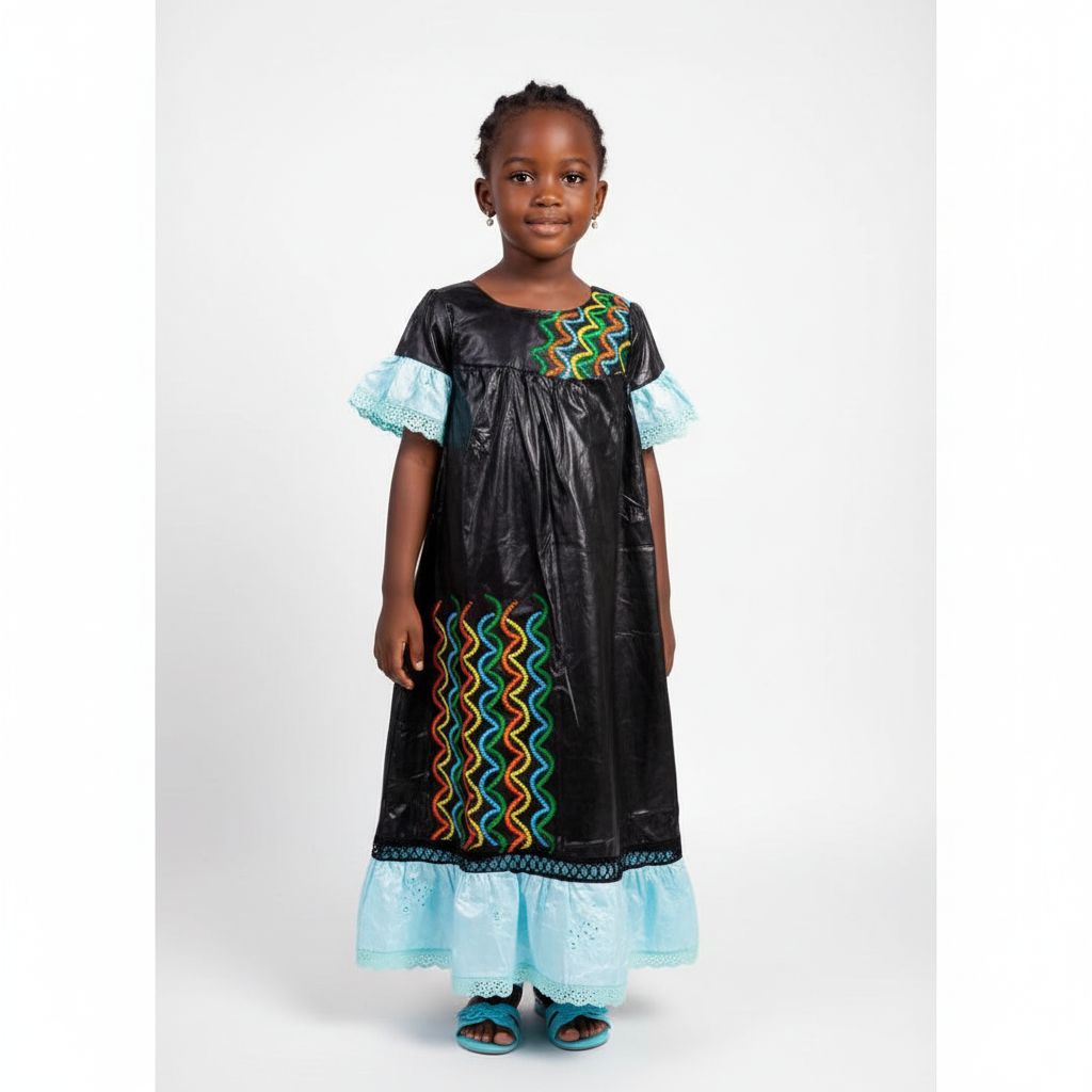 Robe cérémonie fille noire brodée bazin riche