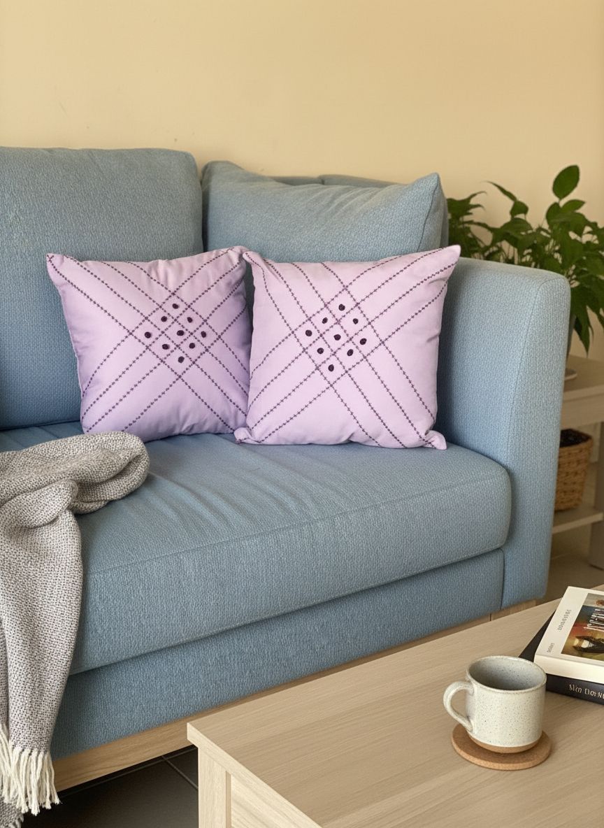Coussin brodé main violet