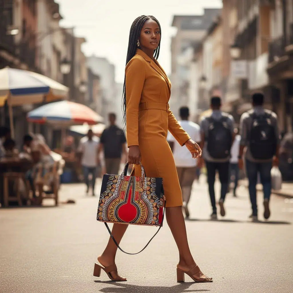 Sac à main wax africain femme – Grand sac ethnique chic motifs rouges et noirs