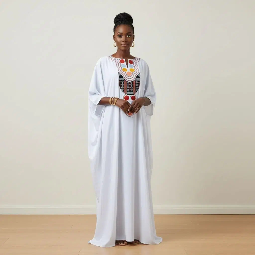 Boubou femme cérémonie coton blanc brodé – robe africaine chic élégante