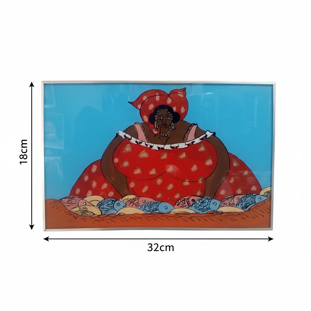 Tableau décoration murale femme coloré motif folklorique encadré 18x32 cm