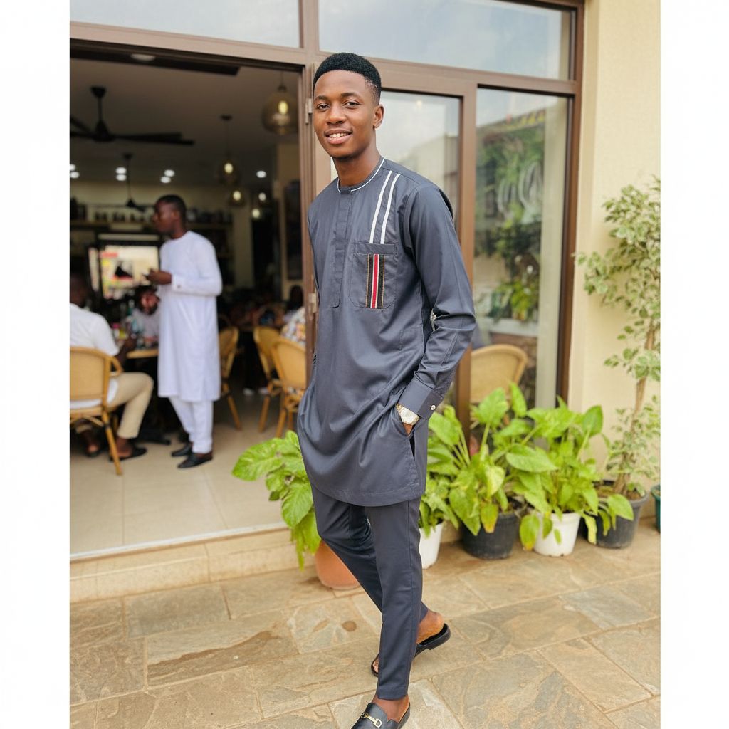 Chemise homme coton bleu foncé élégante col rond, manches longues, coupe droite