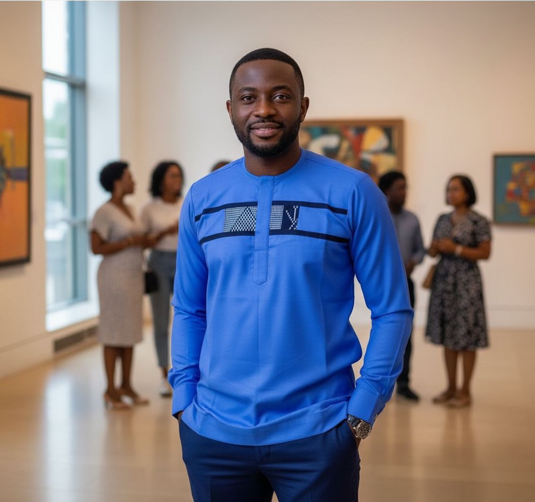 Haut homme bleu col mao en coton