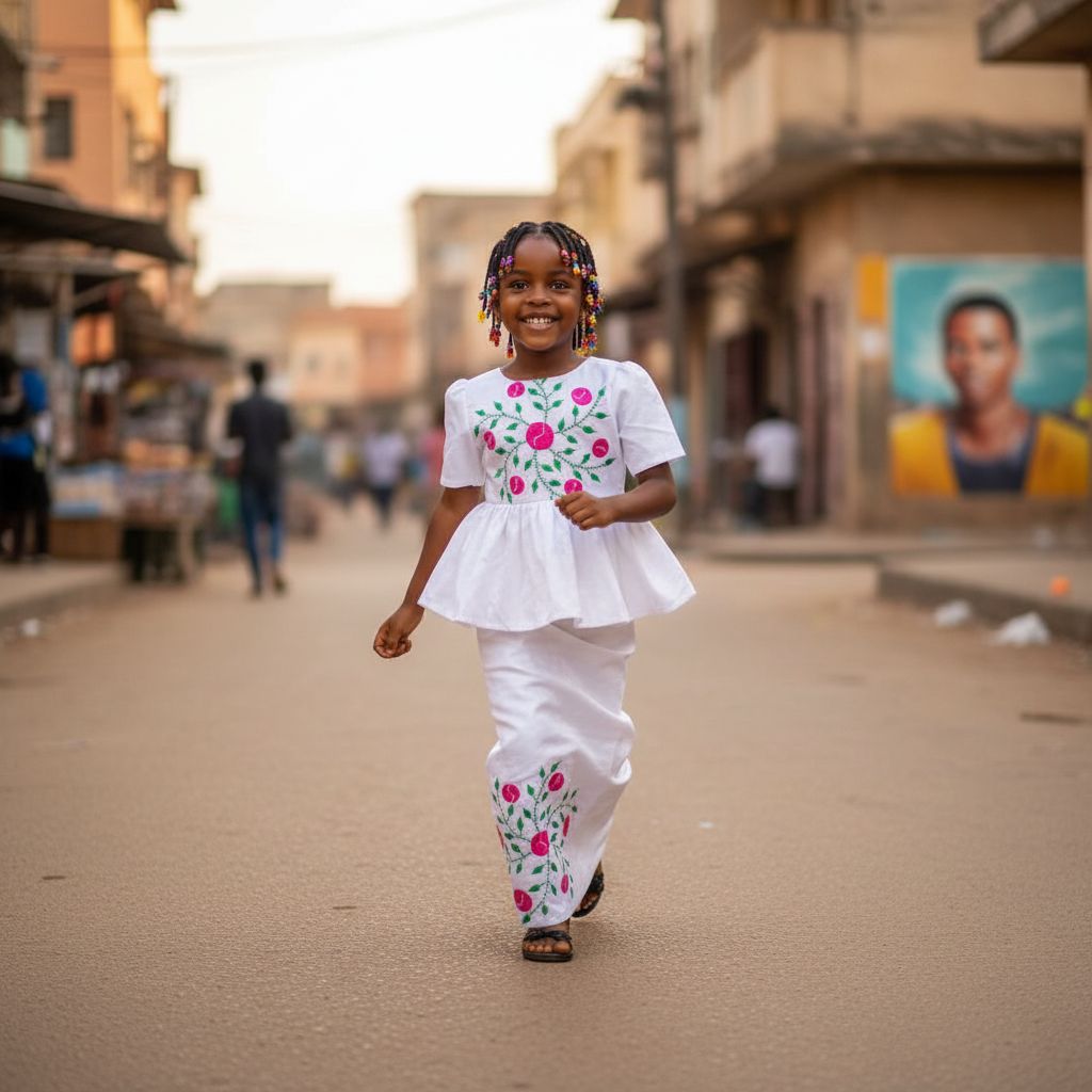 Ensemble cérémonie fille 6 ans blanc jupe et haut bazin riche élégant