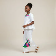 Ensemble cérémonie fille 9 ans blanc, jupe et haut floral chic élégant
